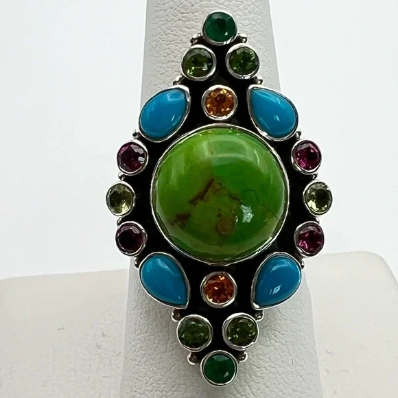 🦋NICKY BUTLER RAJ LIMITED EDITION Sterling Silver Turquoise Multi Gem Ring SZ 9 - Picture 11 of 13